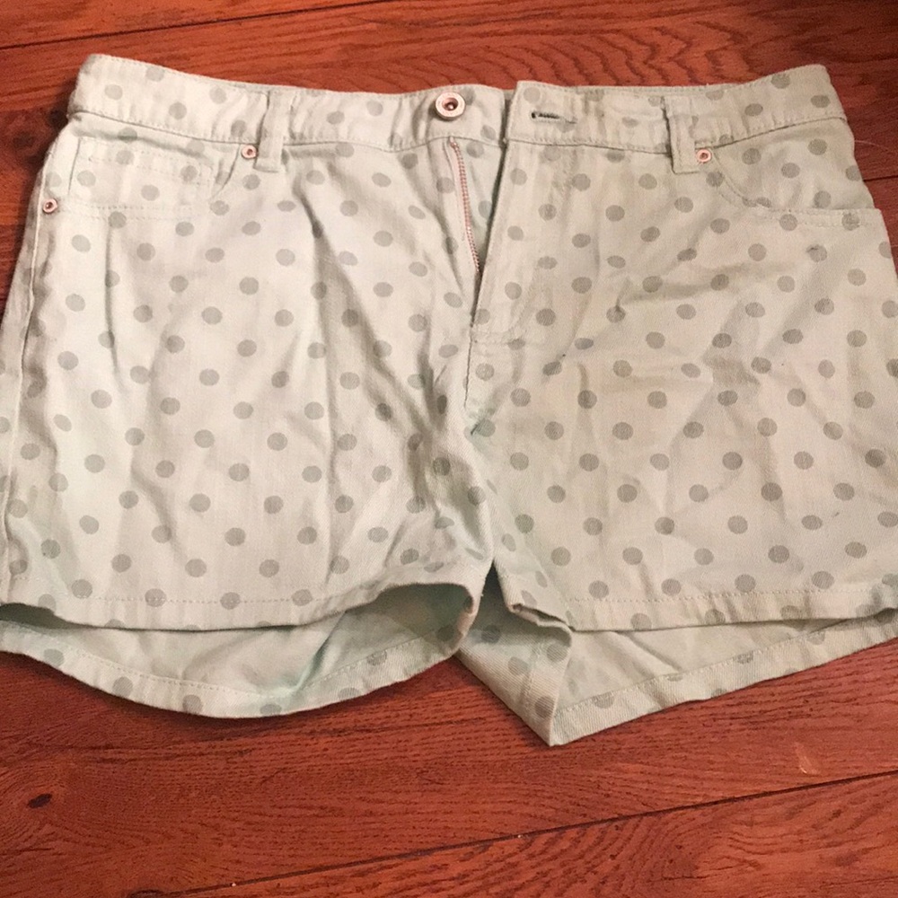 Mint polka dot denim shorts